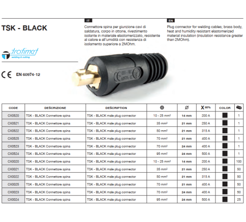 Штекер кабельный TEXAS-TSK 70мм Trafimet AZIA