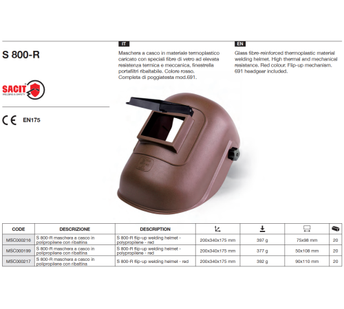 Щиток сварщика S 800-R со смотровым окном 90x110 мм
