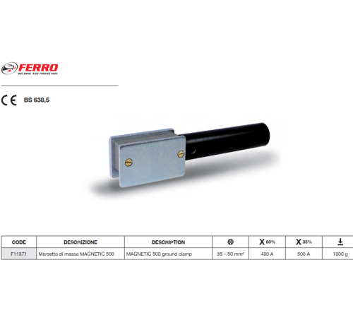 Зажим заземления магнитный 500А MAGNETIC 500