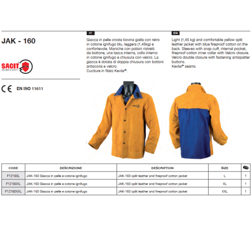 Куртка сварщика спилковая JAK-160 размер XXL