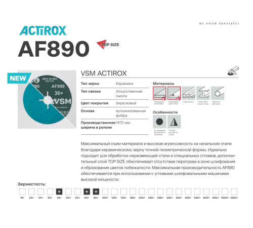 Круг фибровый VSM ACTIROX TOP SIZE AF890 P36 125mm 720054