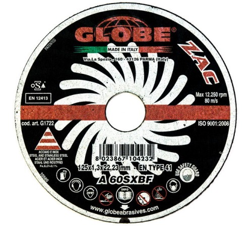 Диск отрезной Globe TOP ONE 125x1.0 мм по металлу и нержавейке