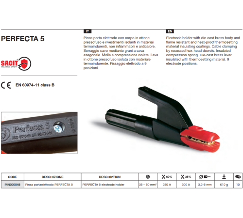 Электрододержатель PERFECTA 300A для ручной дуговой сварки