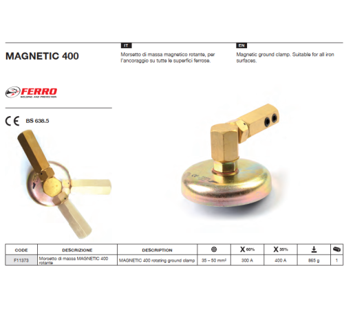 Магнитный зажим заземления 400А FERRO AZIA