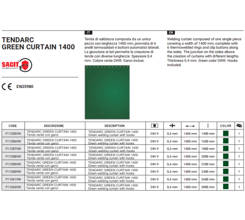 Защитная сварочная штора зеленая 1400x1800 мм