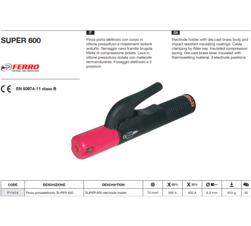 Электрододержатель SUPER 600 CE 400A FERRO AZIA